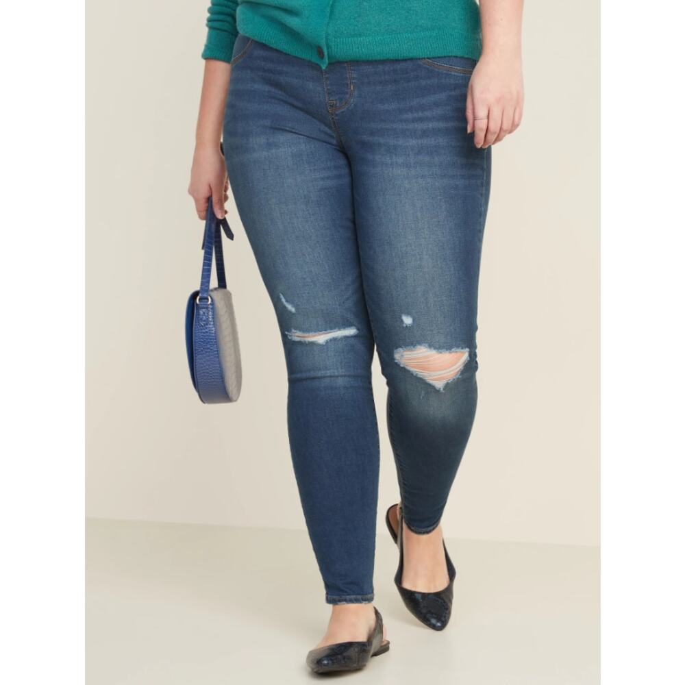 OLD NAVY Rockstar Jeggings High Rise Distressed Indigo Medium Worn Womens Sz 18